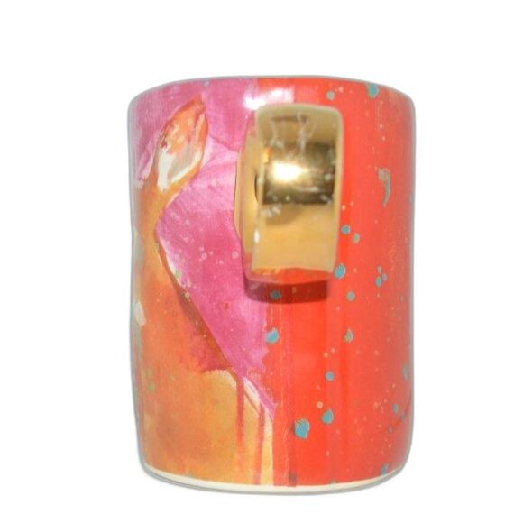 Anthropologie Lauren Carlson Walcott Red Art Deer Coffee Mug Cup - Picture 5 of 5